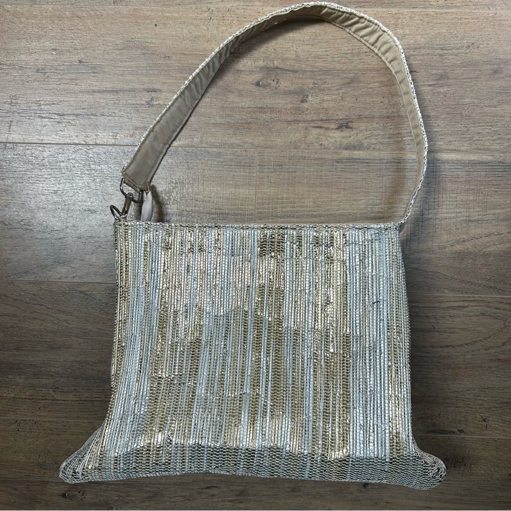 reCharkha | NWT Upcycled Handwoven‎ Elegant Silver and Gold Women's Bag Purse